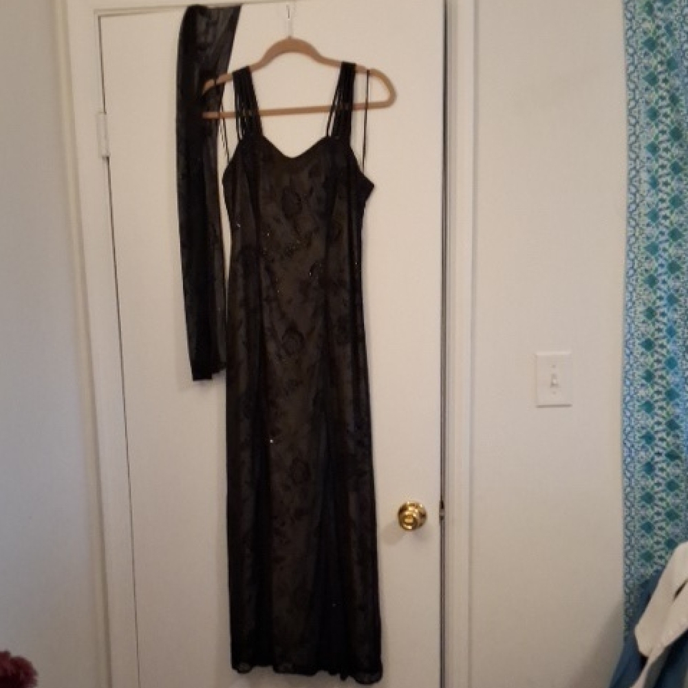 Elegant Black Evening Gown with Sheer Overlay